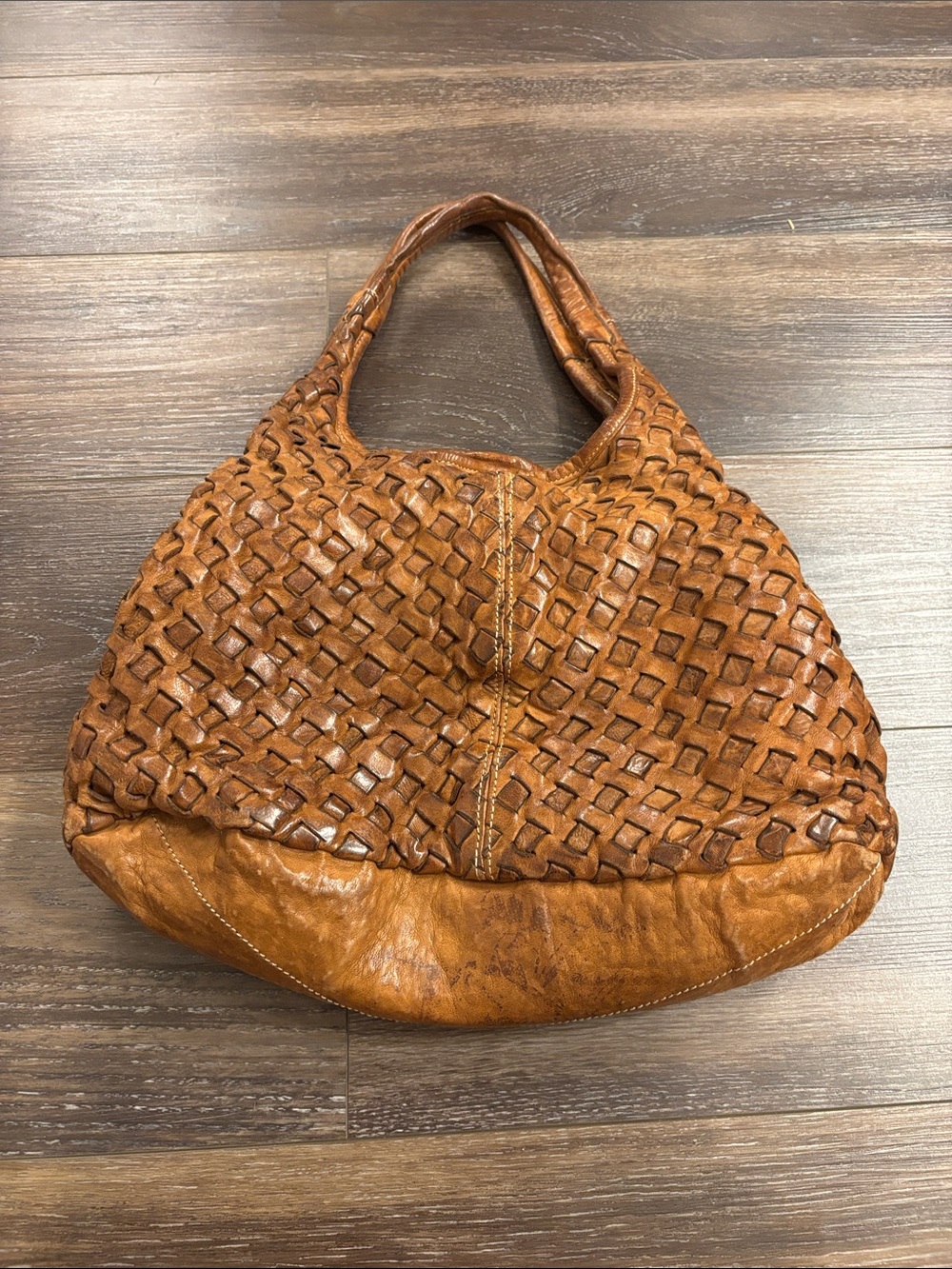 Sundance Woven Leather Hobo Bag - Cognac Brown - Picture 1 of 6